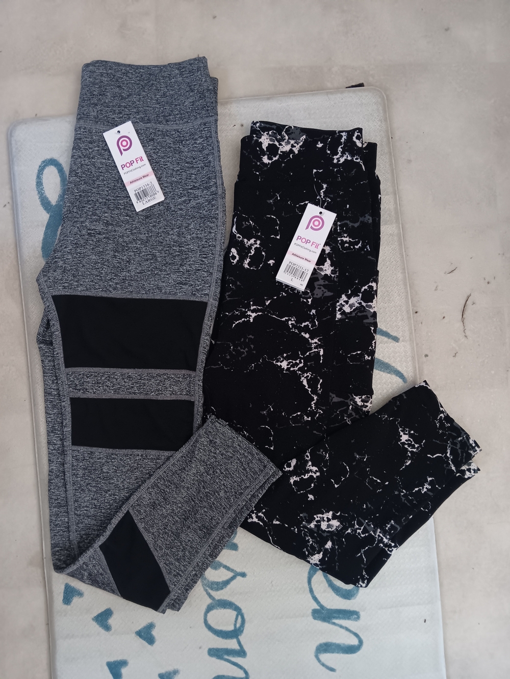 Bundle Of 2 Pop Fit Kids' Athletic Leggings - Gray and Black Marble